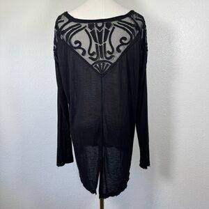 Free people Woman’s L sheer long sleeve gatsby V neck asymmetrical black top